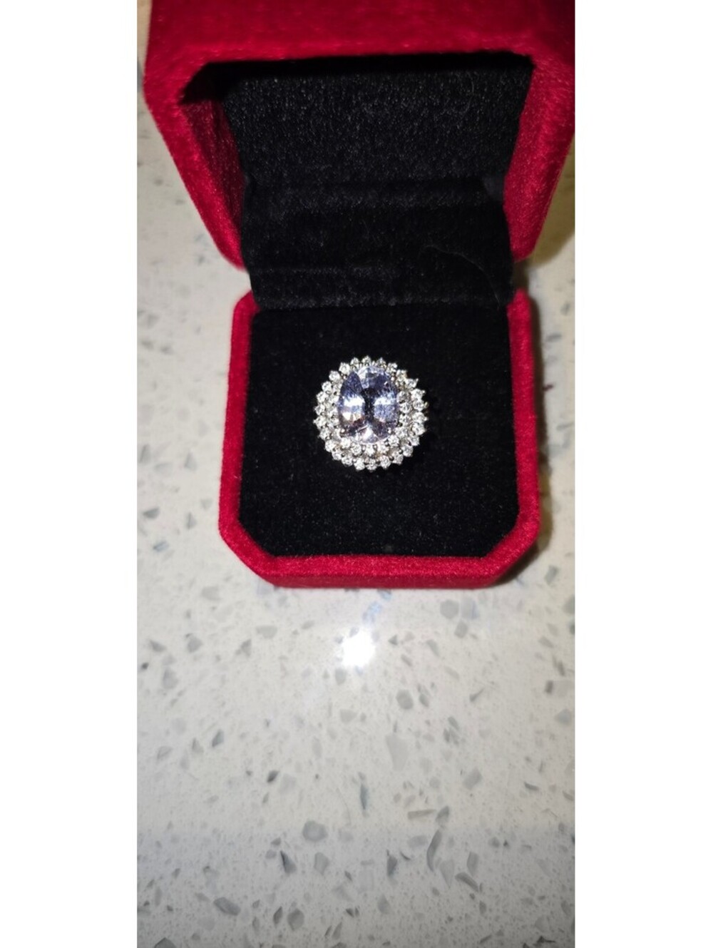 Natural Ceylon Sapphire surround by White Sapphire ring sz 8
